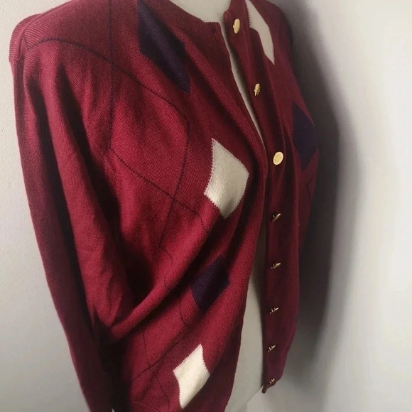 Vintage Pringle of Scotland Argyle cardigan burgundy - Picture 8 of 10